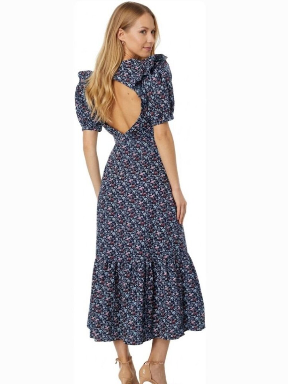 English Factory Floral Printed Cotton Open Back Midi Dress